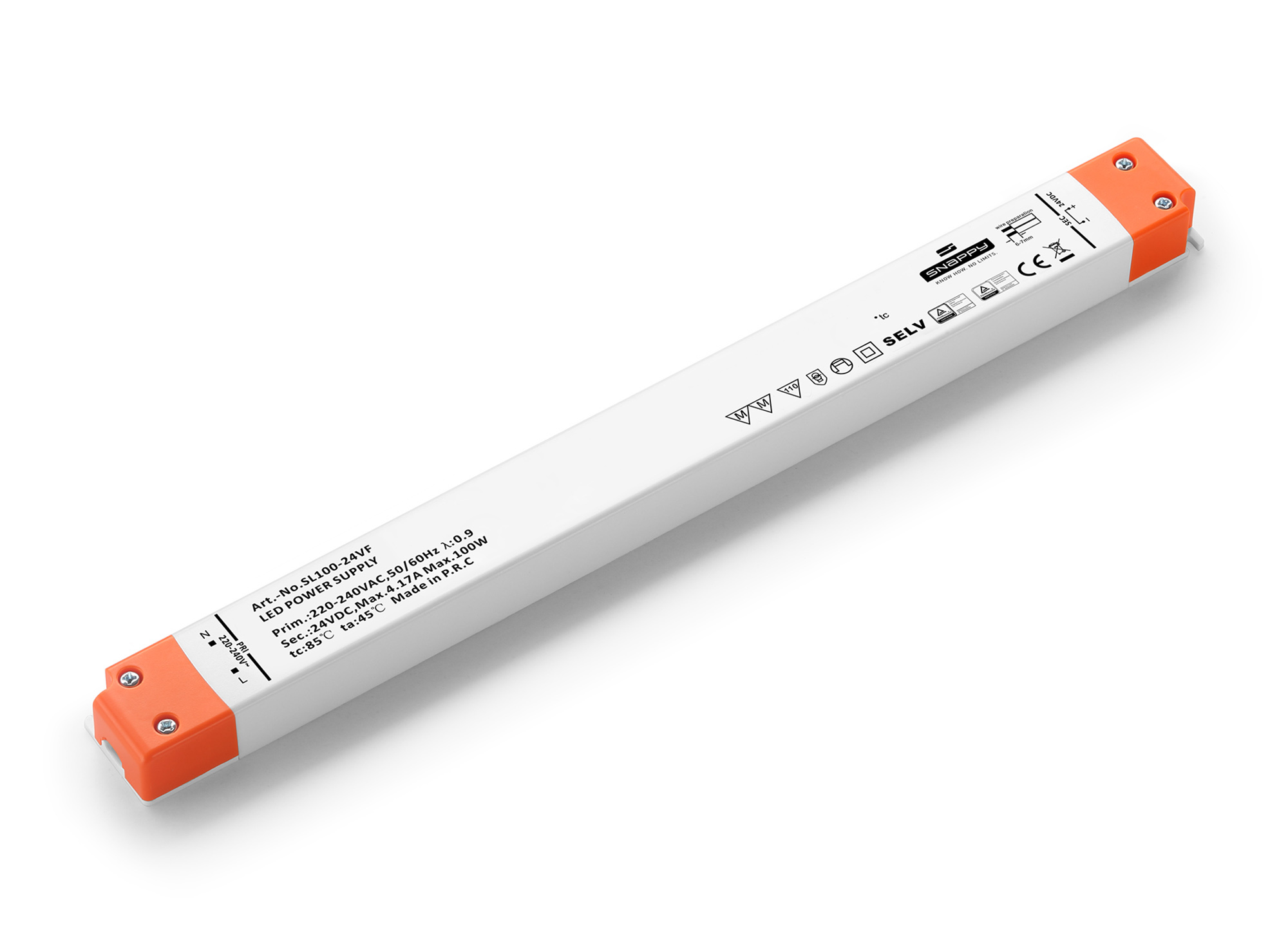 SL100-24VF  100W, Constant Voltage Non Dimmable LED Driver, 24VDC, 4.16A, Input 200-240VAC 50/60Hz, IP20.
